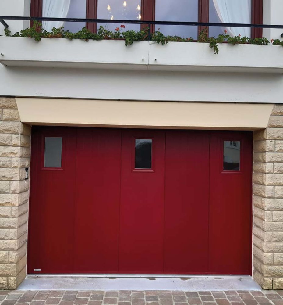 porte de garage coulissante laterale rouge